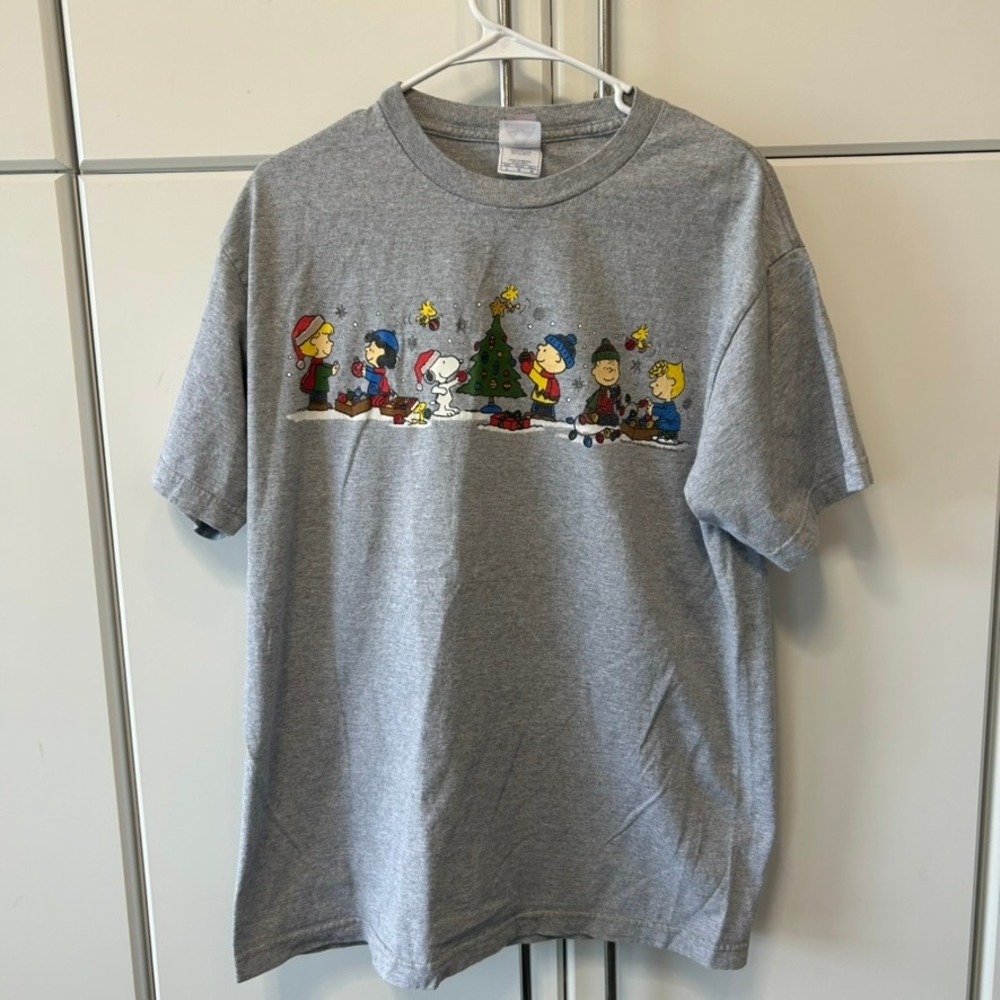 Peanuts Christmas T-Shirt Mens Large Gray Charlie Brown‎ Snoopy Alstyle AAA Tee